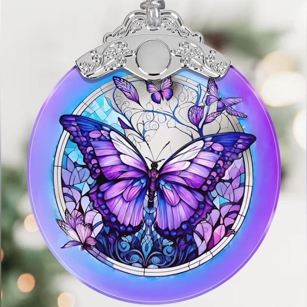 Purple Butterfly Stained Glass Ornament
